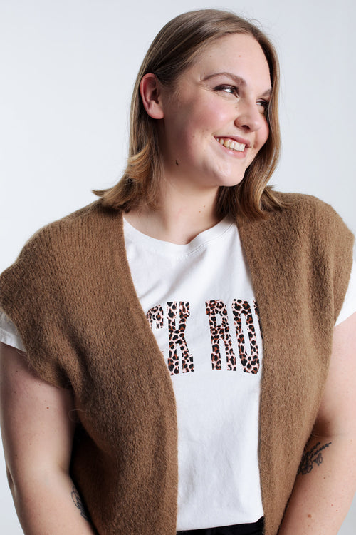 Effen mouwloos vest-Paprika-3