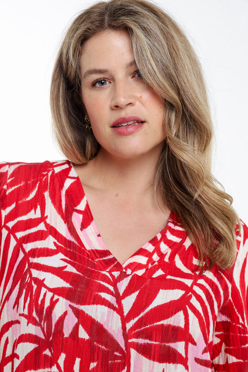 Blouse van viscose met bladerenprint-Paprika-6
