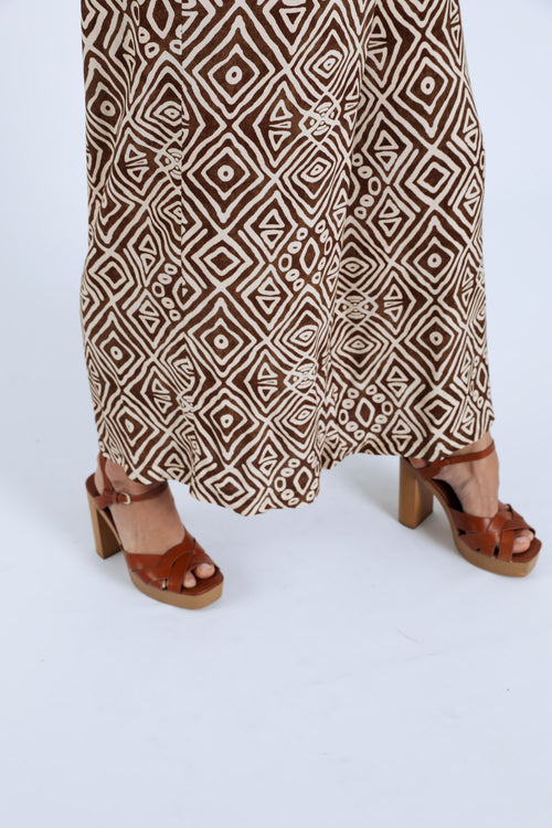 Combinaison en viscose avec smock imprimé ethnique-Paprika-5