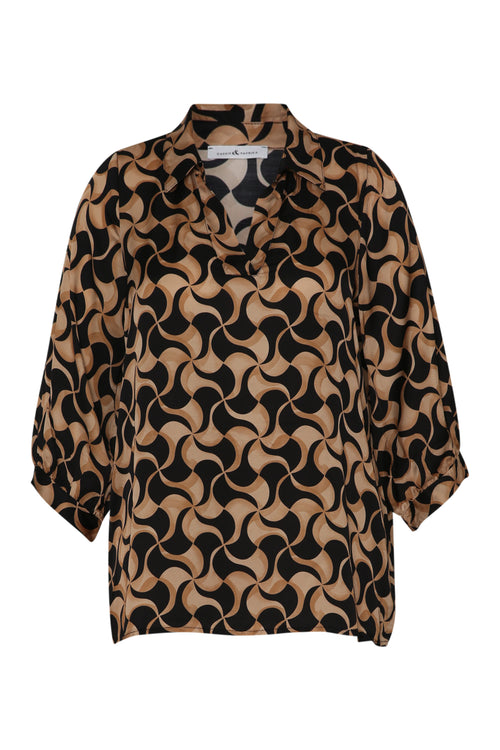Blouse en viscose imprimé graphique bicolore-Paprika-8