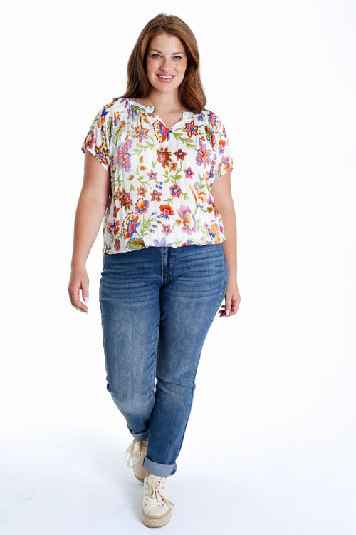 Blouse en viscose imprimé floral avec lurex-Paprika-7