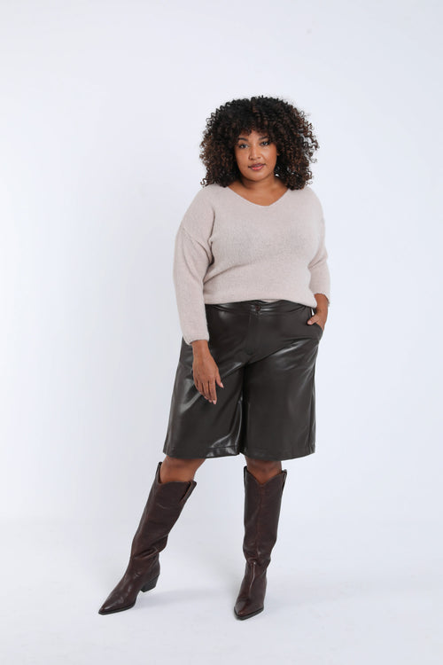 Effen leren bermuda-Paprika-8