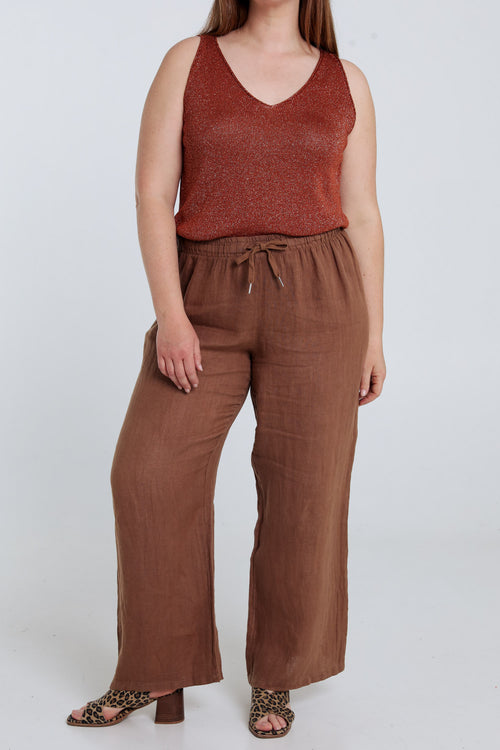 Effen linnen broek-Paprika-2