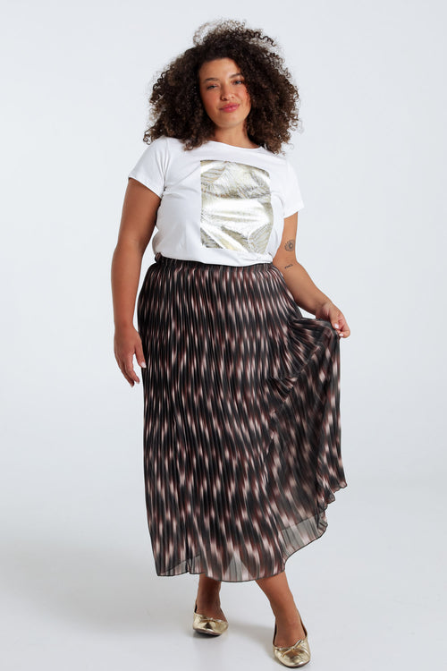 Gelaagde lange plissé rok met grafische print-Paprika-8