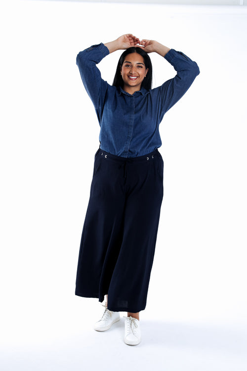 Effen wijde 7/8 broek-Paprika-5