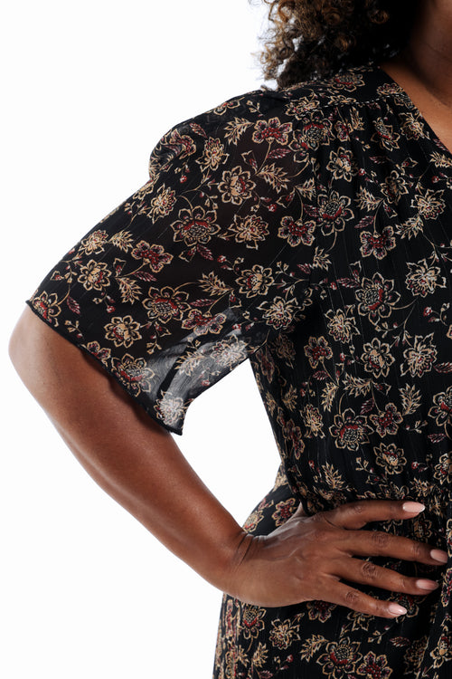 Robe courte en voile imprimé fleuri-Paprika-4