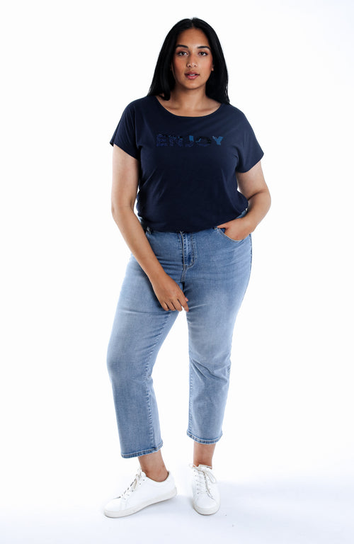 Slim fit jeans 7/8 Louise met borduursel detail-Paprika-2
