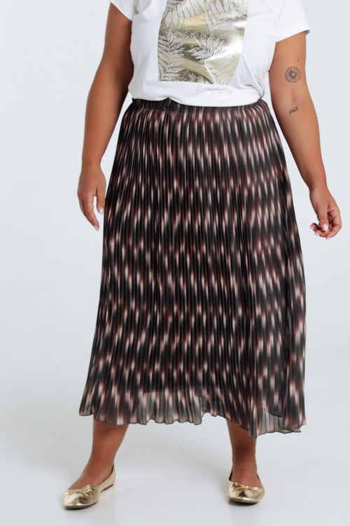 Gelaagde lange plissé rok met grafische print-Paprika-1