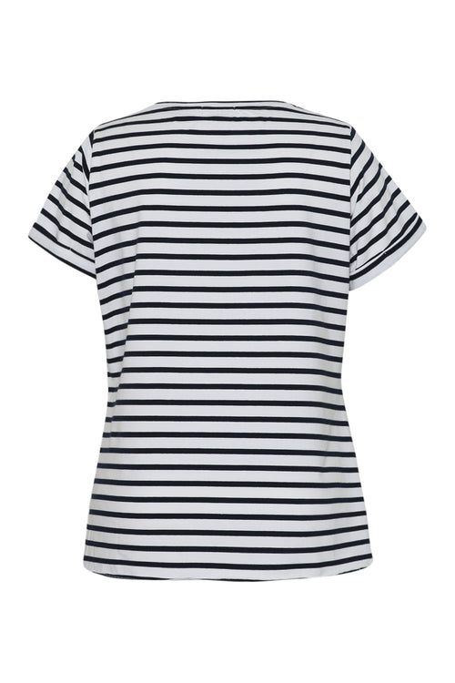 Katoenen marinière T-shirt met bloemen van pailletten-Paprika-9