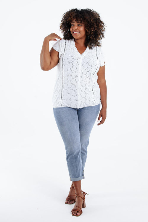Effen kanten T-shirt met ruffles-Paprika-9