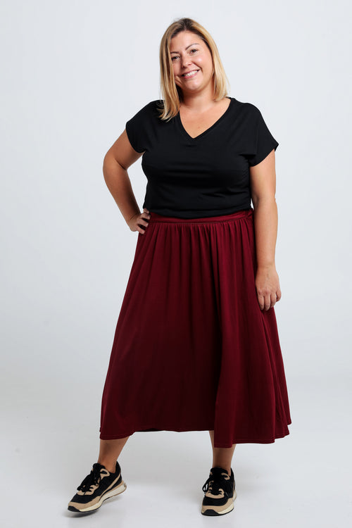 Jupe longue unie avec fente-Paprika-6