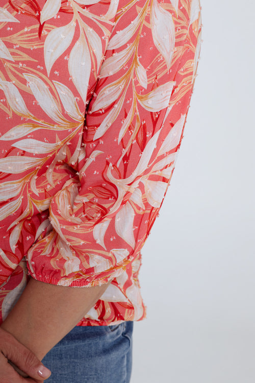 Blouse van viscose met bladerenprint-Paprika-4