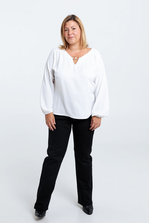 Effen T-shirt met lurex en juweel-Paprika-7