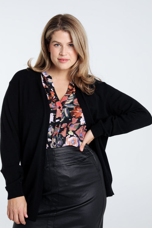 Lange, effen basic cardigan-Paprika-1