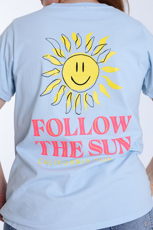 T-shirt en coton uni avec imprimé soleil-Paprika-7