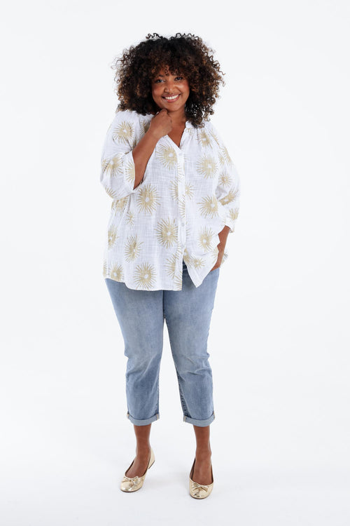 Blouse van katoen met folie zonprint-Paprika-9