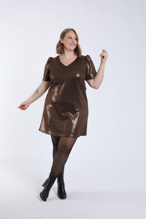 Effen jurk met satijneffect-Paprika-7