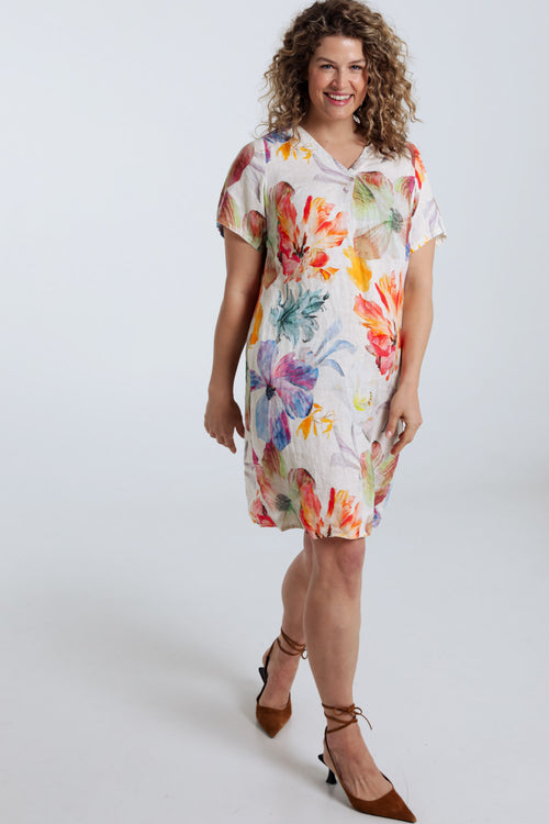 Linnen jurk met bloemenprint-Paprika-7