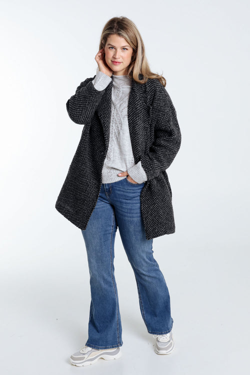 Manteau uni en tissu moucheté avec laine-Paprika-9