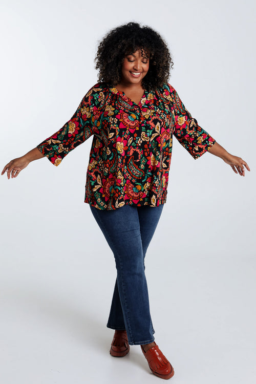 Blouse en viscose imprimé floral-Paprika-6
