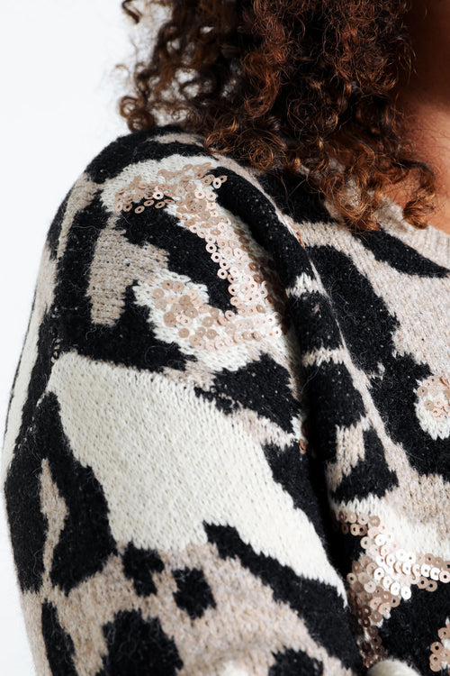 Trui met dierenhuidmotief en pailletten-Paprika-5