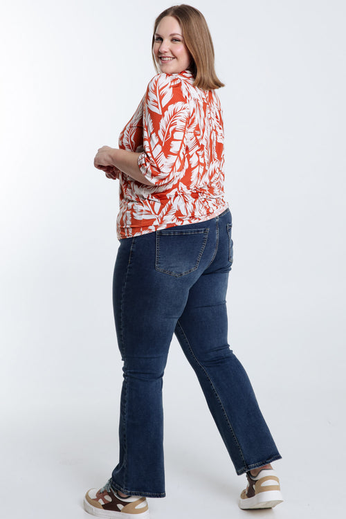  T-shirt met bladprint-Paprika-2