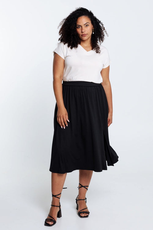 Halflange, effen rok met split-Paprika-8