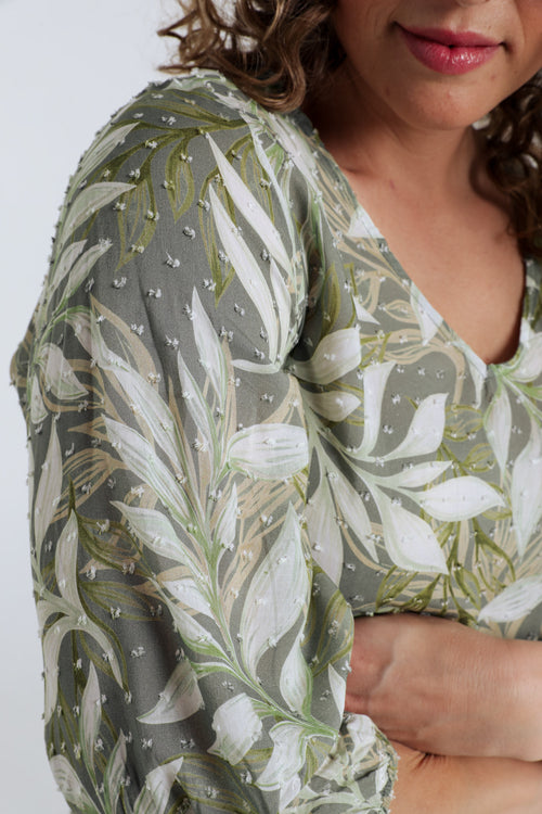 Blouse van viscose met bladerenprint-Paprika-4