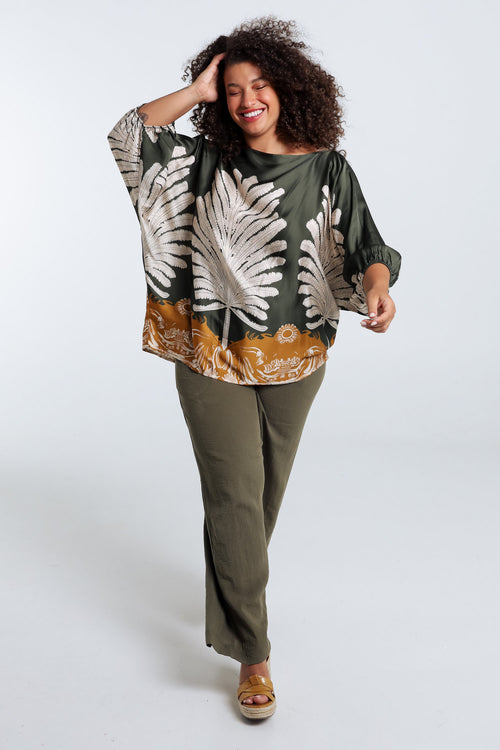 Blouse van viscose met palmprint-Paprika-9