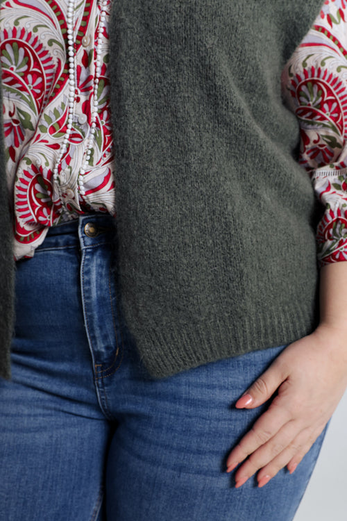 Effen mouwloos vest-Paprika-5