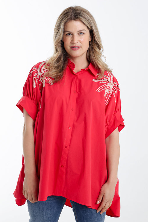Oversized katoenen blouse met borduursels-Paprika-1