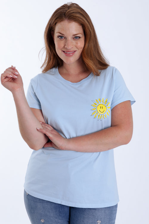 T-shirt en coton uni avec imprimé soleil-Paprika-2