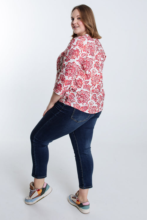  Geborduurd T-shirt met bloemenprint-Paprika-2