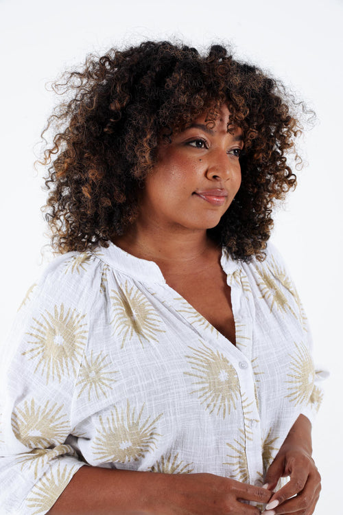 Blouse van katoen met folie zonprint-Paprika-6
