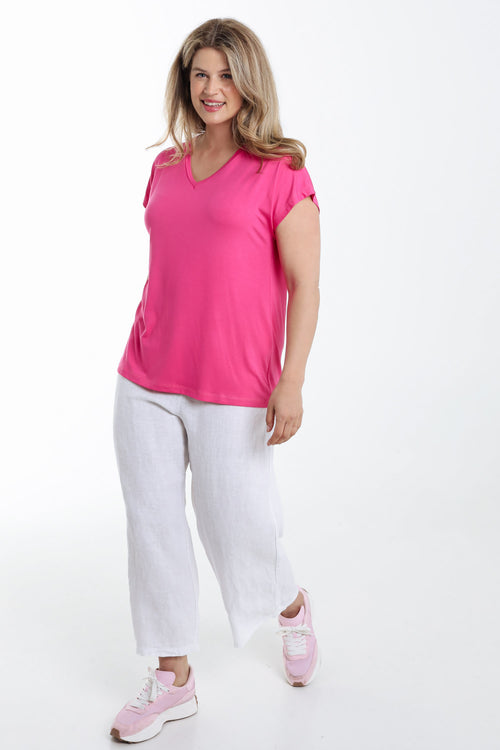 Effen T-shirt in viscose-Paprika-9