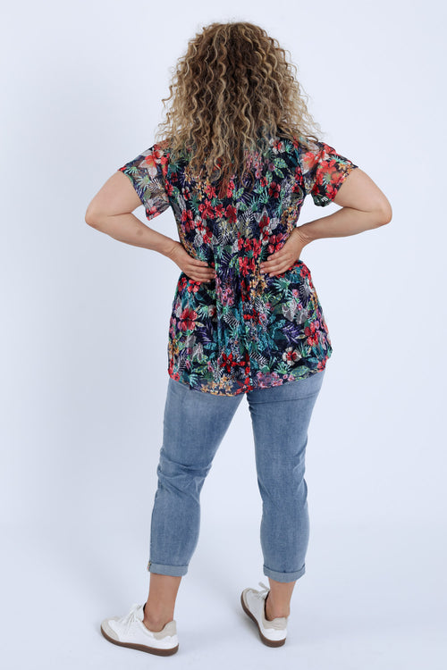 Tunique en dentelle plissée imprimé jungle-Paprika-2