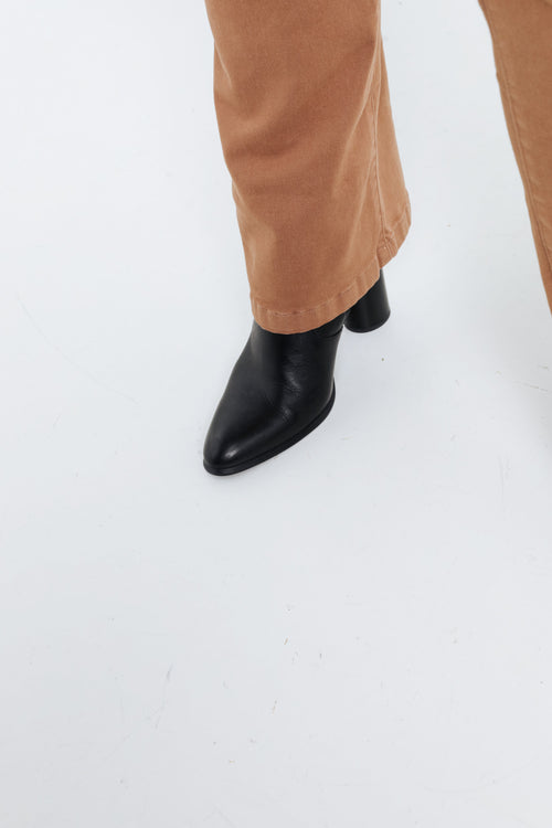 Effen flare broek met riem-Paprika-5