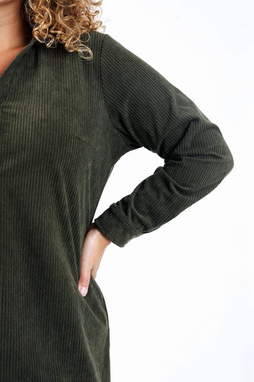 Robe courte unie en velours côtelé-Paprika-4