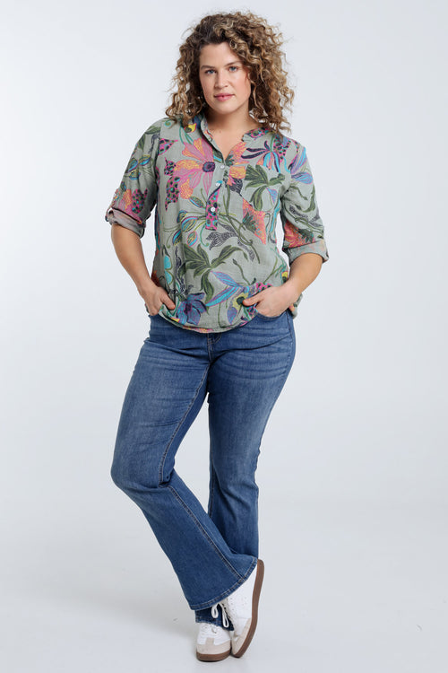 Blouse van katoenen mousseline met bloemenprint-Paprika-7
