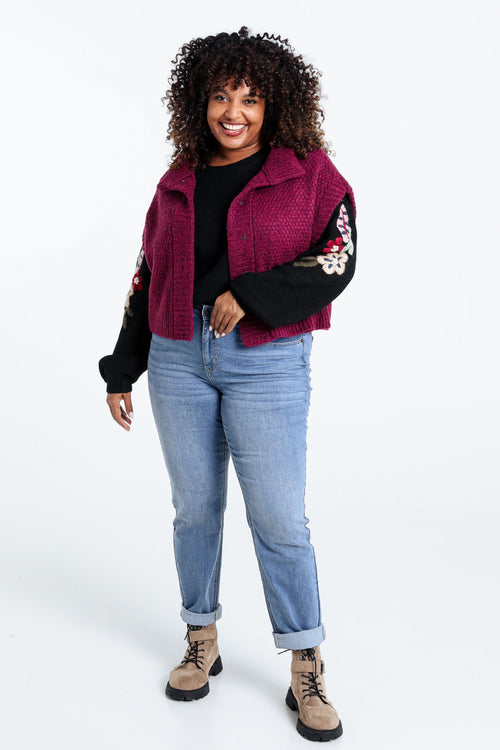 Kort, effen vest zonder mouwen met opstaande kraag-Paprika-9