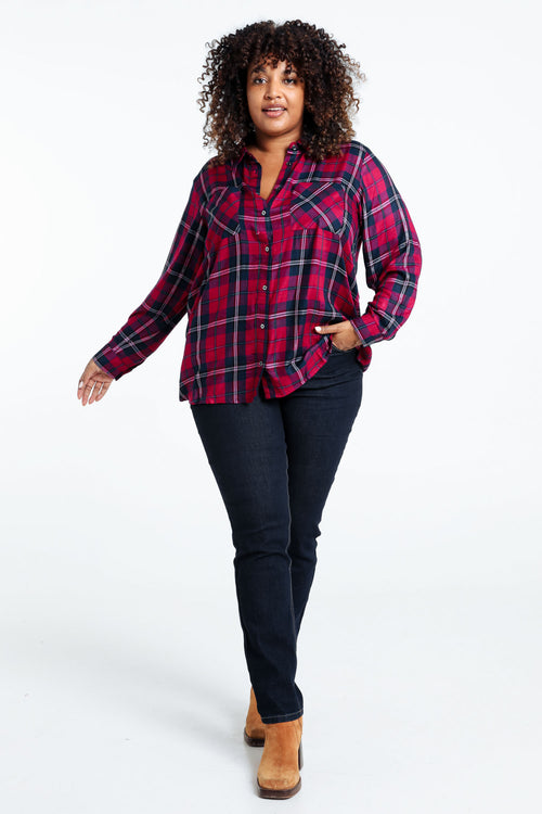 Lang, geruit hemd in viscose met lurex-Paprika-8