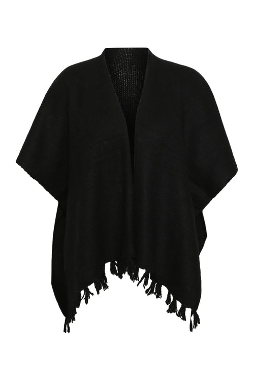Effen poncho met franjes-Paprika-2