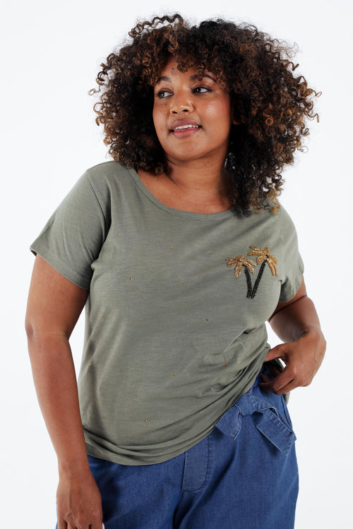T-shirt van katoen met palmbomen in pailletten-Paprika-3