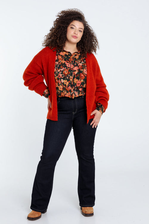 Effen, open cardigan in zacht mohair-Paprika-9