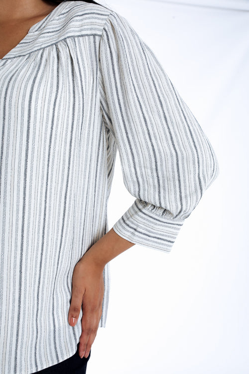 Gestreepte blouse van viscose en linnen-Paprika-4