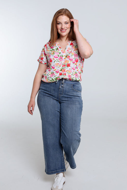 Bloes van viscose met bloemenprint-Paprika-9