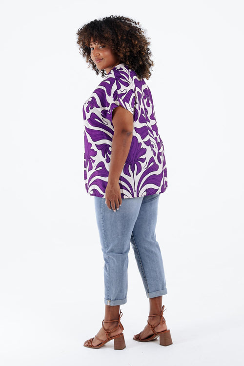 Bicolor blouse met bloemenprint-Paprika-2