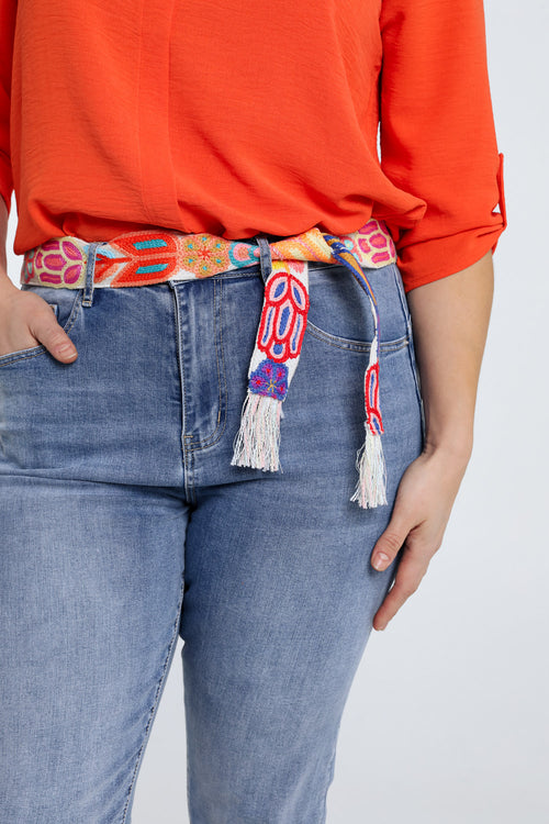 Slimfit jeans 3/4 met riem-Paprika-4