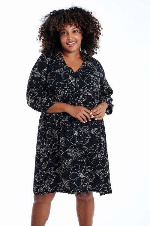Korte jurk van bedrukt viscose met bloemenprint-Paprika-1