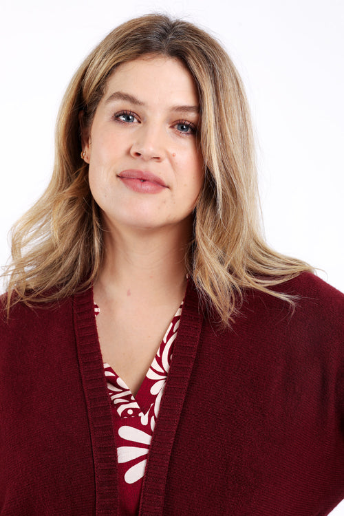 Lange cardigan in effen viscose-Paprika-1